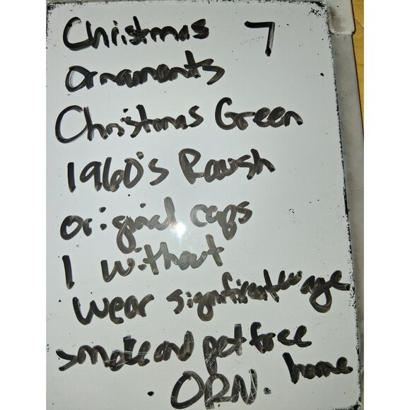 Set Of 7 Vintage Green Christmas Ornaments Silver Glitter Snowflake Swirl Design - Picture 7 of 7